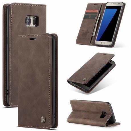 CaseMe Samsung Galaxy S7 Edge Retro Matte Soft Flip Leather Wallet Case Coffee - Image 6