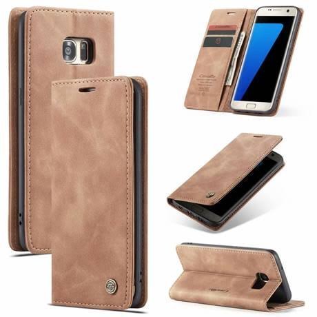 CaseMe Samsung Galaxy S7 Edge Retro Matte Soft Flip Leather Wallet Case Coffee - Image 7