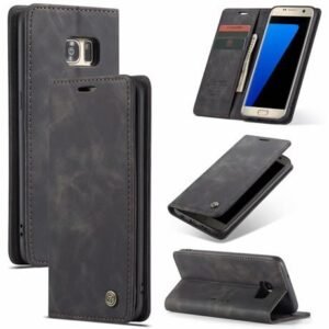 CaseMe Samsung Galaxy S7 Edge Retro Matte Soft Flip Leather Wallet Case Coffee