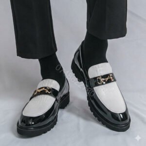 Imperial Gloss Bit Loafers – Premium Wetlook Casuals for Men - Black & White