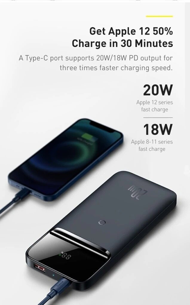 Baseus Magnetic Power Bank, 10,000mAh Mag-Safe Wireless Portable Charger, PD 20W USB-C Battery Pack - Image 2