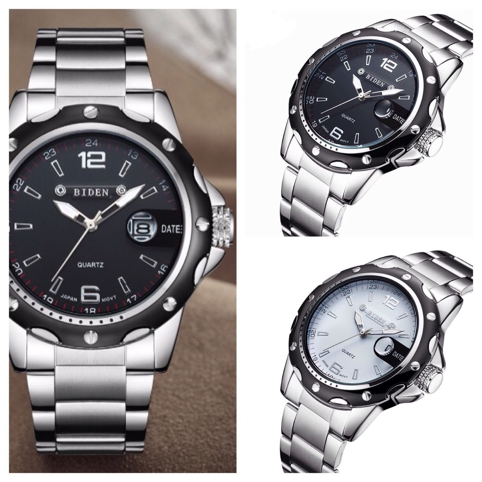 BIDEN Men Watch Fashion Casual Business Waterproof Quartz Calendar Stainless Steel Strap Watches - Image 6