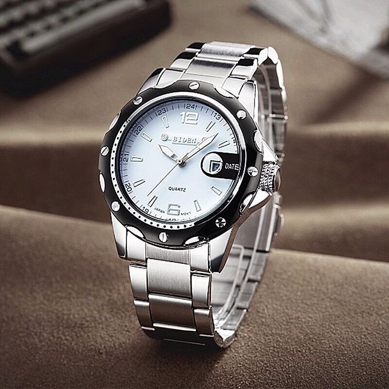BIDEN Men Watch Fashion Casual Business Waterproof Quartz Calendar Stainless Steel Strap Watches - Image 3