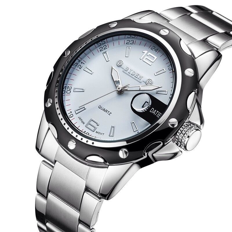 BIDEN Men Watch Fashion Casual Business Waterproof Quartz Calendar Stainless Steel Strap Watches - Image 2