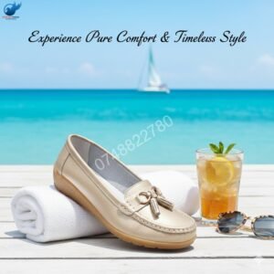 Genuine Cowhide Leather Precision-Fit ErgoComfort Ladies Slip-on Mocassins - Beige
