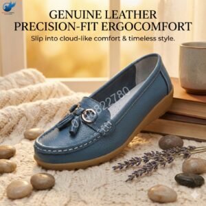 Genuine Cowhide Leather Precision-Fit ErgoComfort Ladies Slip-on Mocassins - Blue