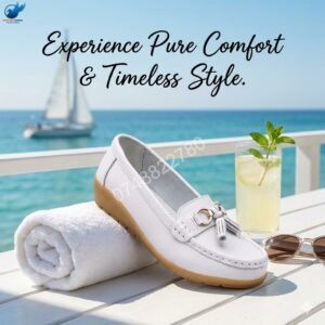 Genuine Cowhide Leather Precision-Fit ErgoComfort Ladies Slip-on Mocassins - White