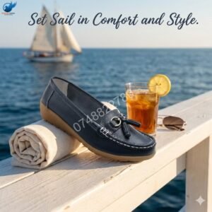 Genuine Cowhide Leather Precision-Fit ErgoComfort Ladies Slip-on Mocassins - Navy