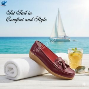 Genuine Cowhide Leather Precision-Fit ErgoComfort Ladies Slip-on Mocassins - Maroon
