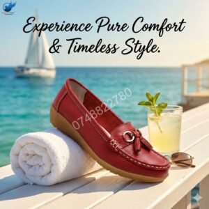 Genuine Cowhide Leather Precision-Fit ErgoComfort Ladies Slip-on Mocassins - Red