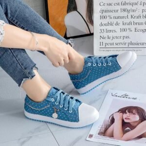 Nova Dot Walkers – Women’s Casual Polka Dot Canvas Sneakers - Light Teal Blue