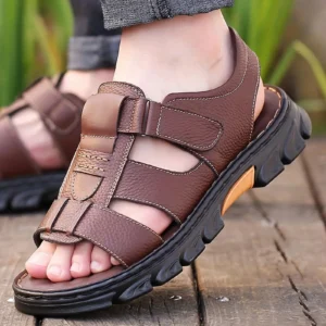 TitanGrip Italian-Style Pure Leather Trek Men Sandals - Coffee