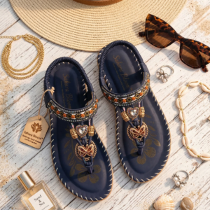 Sahara Bloom™ – Bohemian Hand-Beaded Comfort Sandals - 🔵 Deep Navy Blue