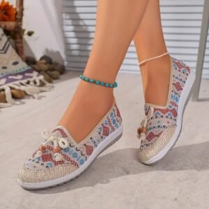 Nomad Stitch™ Wander Comfort Flats – Artisan Edition - ❤️ Beige Red