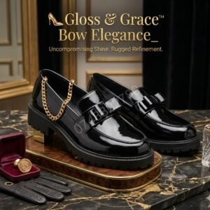 👠 Gloss & Grace™ Bow Elegance - 🖤 Midnight Patent Black