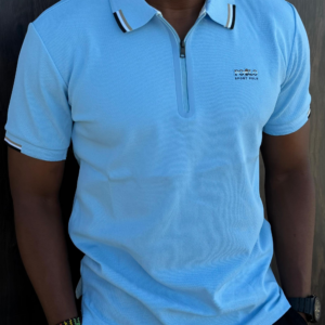 ✨ FlexZip Authority™ – Modern Performance Polo - Sky Blue