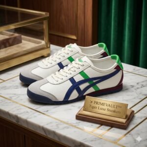✨ PRIMEVAULT™ Tiger Luxe Sneakers - White / Navy Blue / Emerald Green