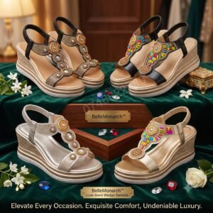 👡 BelleMonarch™ Luxe Jewel Wedge Sandals